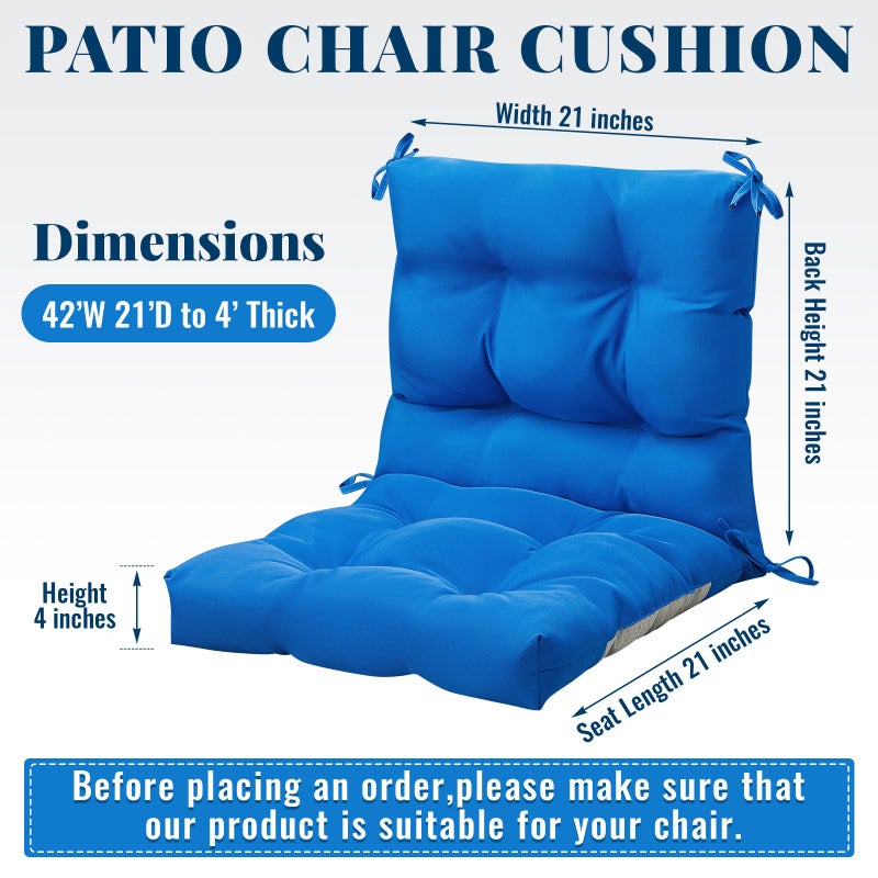 Marsui Outdoor Indoor High Back Chair Cushions Patio Furniture Tufted Pillow with Ties Water-Resistant Replacement Outdoor Rocking Chair Cushions, 42 x 21 Inches(Blue) - Image 3
