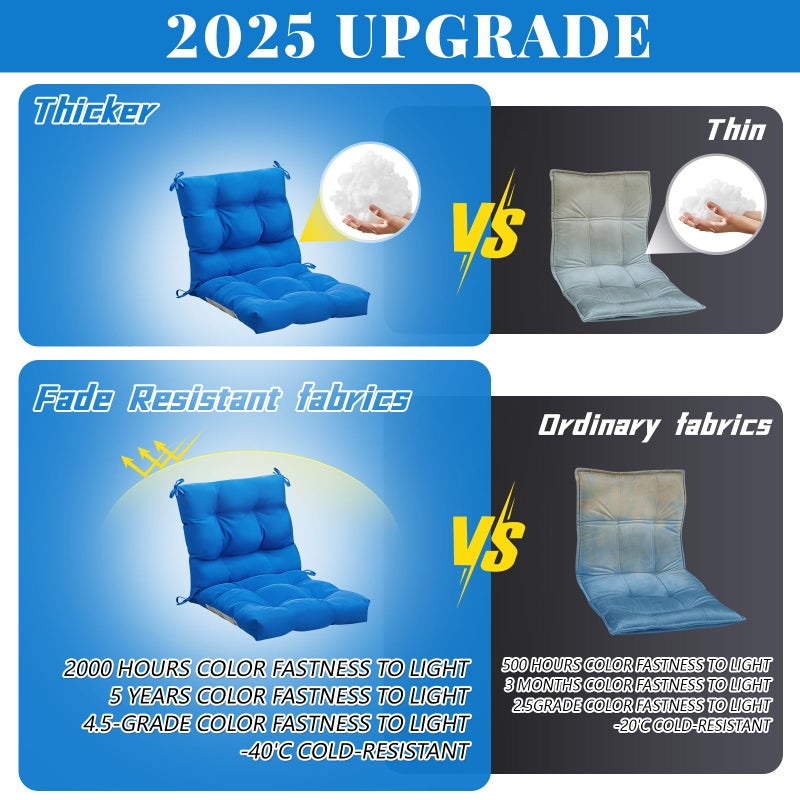 Marsui Outdoor Indoor High Back Chair Cushions Patio Furniture Tufted Pillow with Ties Water-Resistant Replacement Outdoor Rocking Chair Cushions, 42 x 21 Inches(Blue) - Image 2