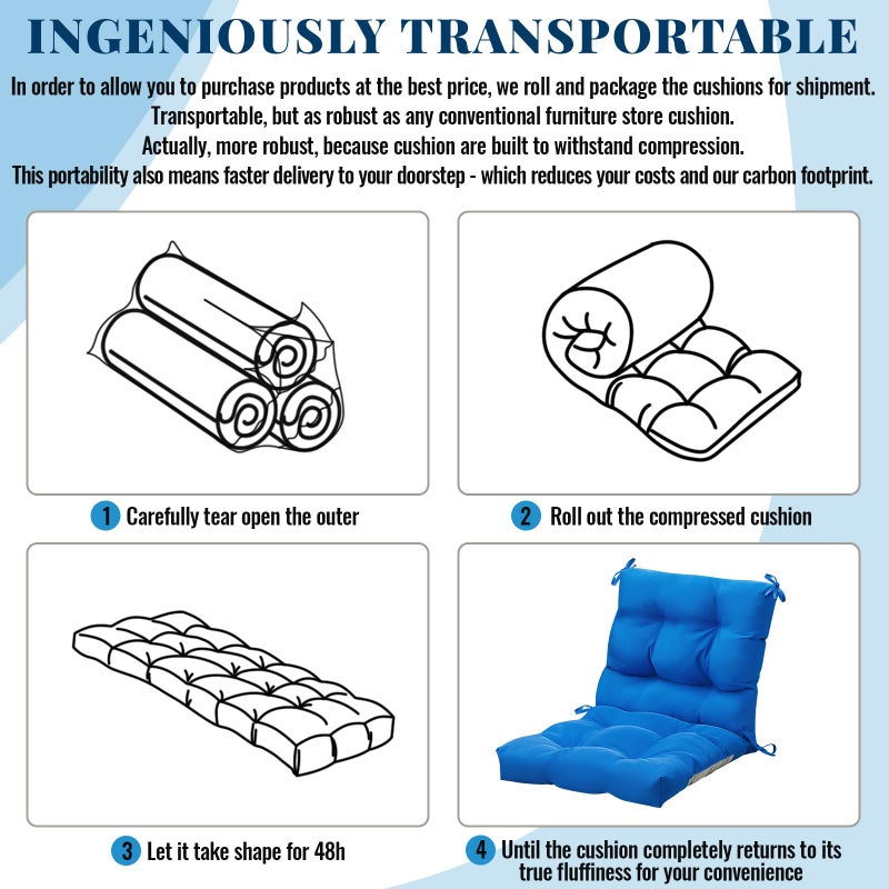 Marsui Outdoor Indoor High Back Chair Cushions Patio Furniture Tufted Pillow with Ties Water-Resistant Replacement Outdoor Rocking Chair Cushions, 42 x 21 Inches(Blue) - Image 4