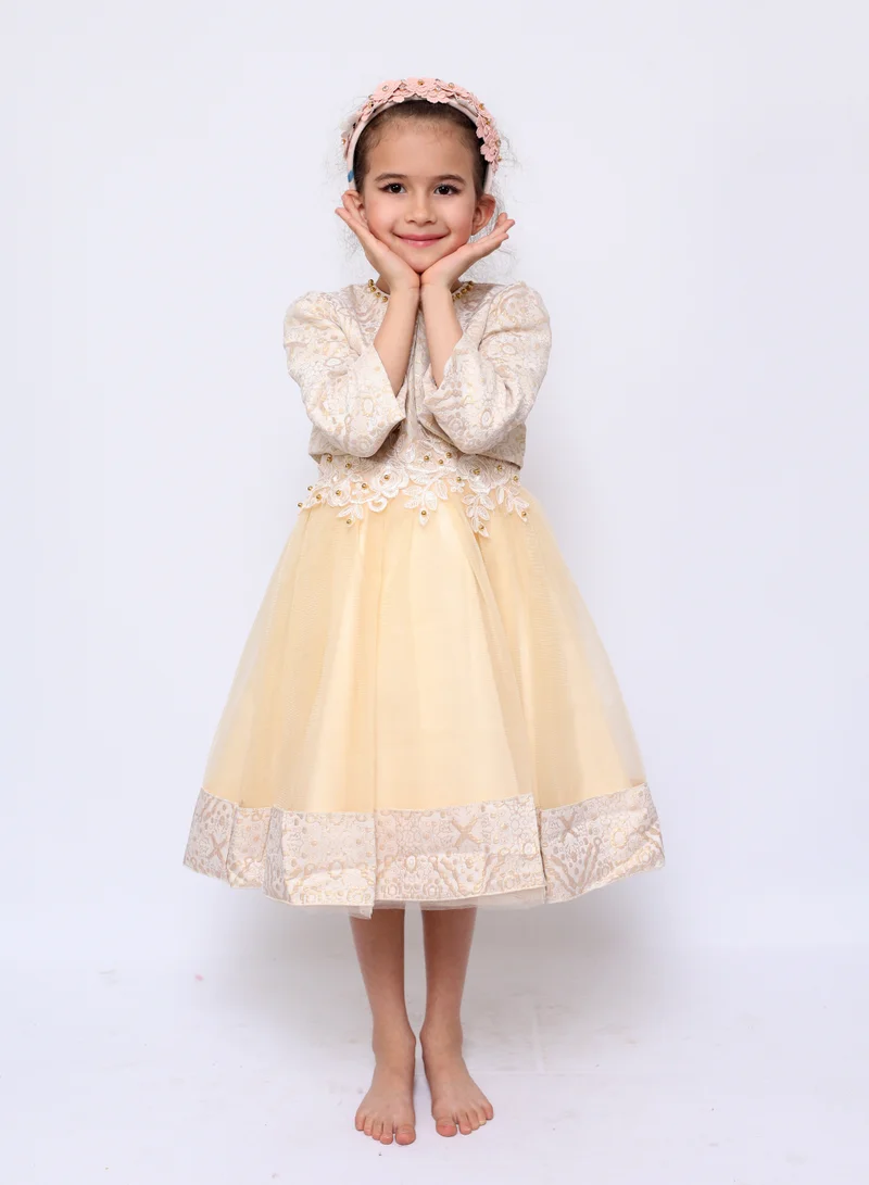D'Daniela Samra Peach Flowers Party Dress with Jacket