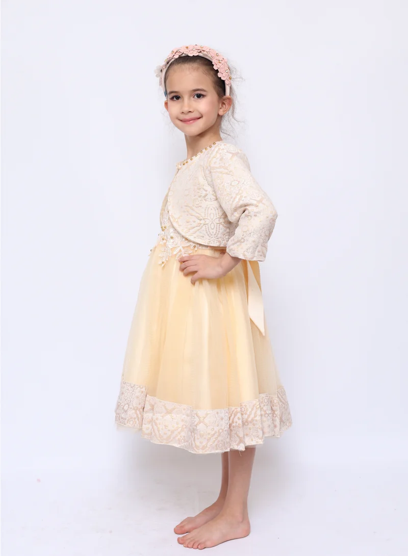 D'Daniela Samra Peach Flowers Party Dress with Jacket