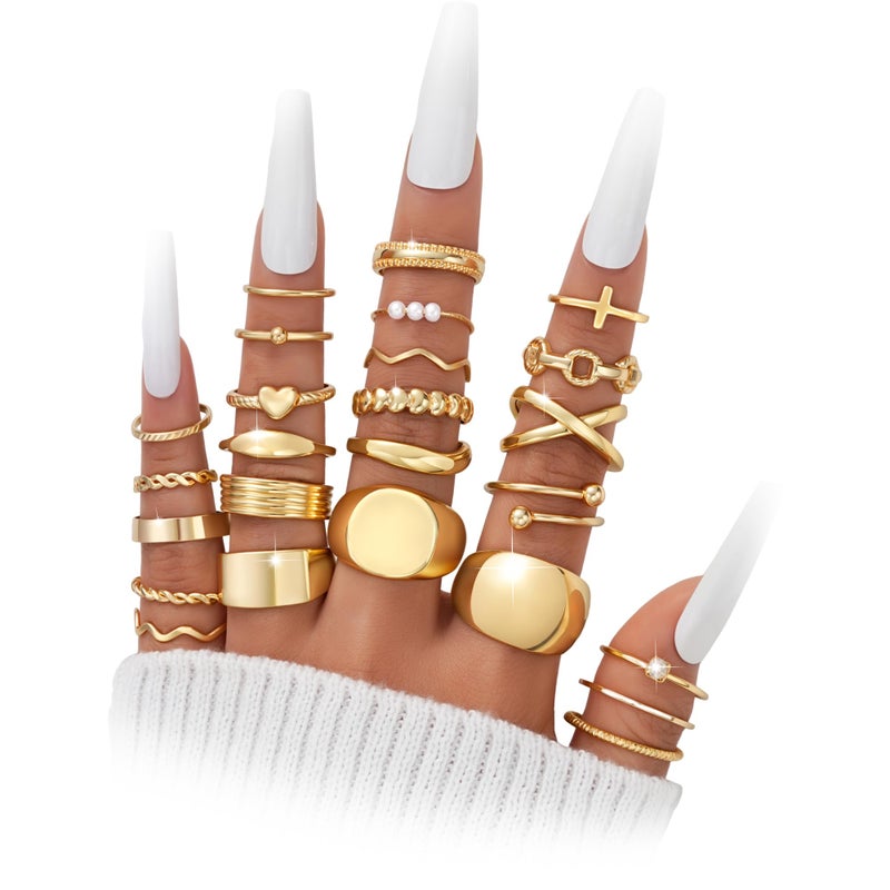 YEEZII 25 Pcs Gold Knuckle Rings for Women Set, Cute Stackable Finger Midi Rings, Dainty Gold Chunky Stacking Womens ring pack - Image 1