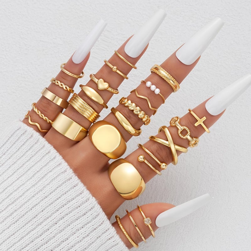 YEEZII 25 Pcs Gold Knuckle Rings for Women Set, Cute Stackable Finger Midi Rings, Dainty Gold Chunky Stacking Womens ring pack - Image 3