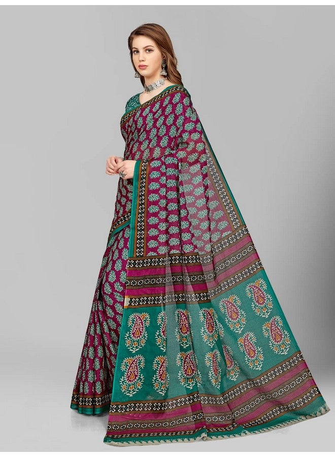 RATAN Pure Cotton Printed Mulmul Saree for Women with Blouse Piece (GDBT-BP-1043-MAG) - Image 5