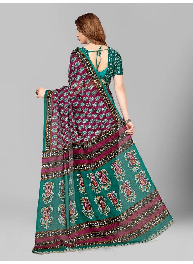 RATAN Pure Cotton Printed Mulmul Saree for Women with Blouse Piece (GDBT-BP-1043-MAG) - Image 2