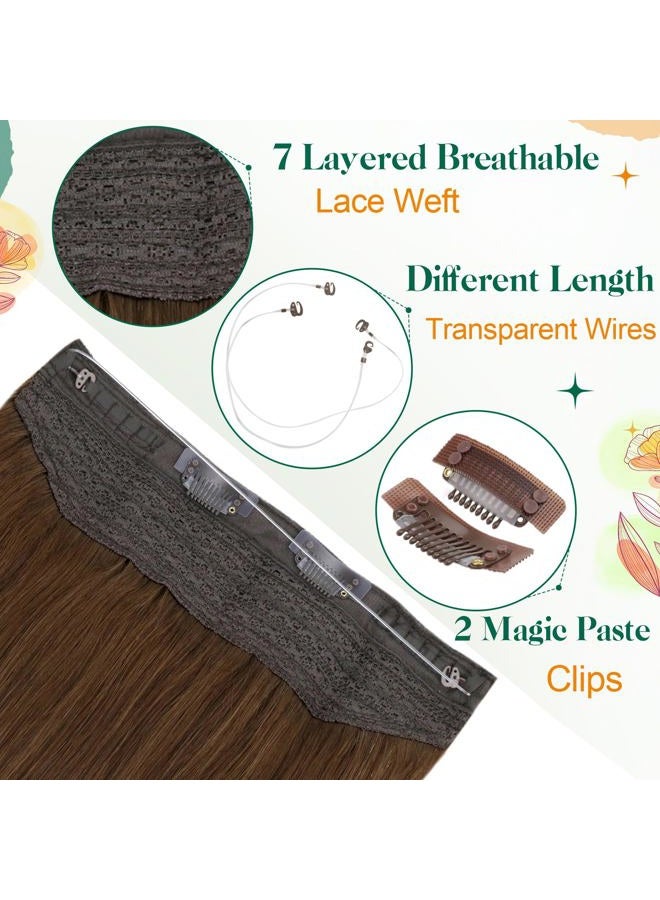 Easyouth Wire Hair Extensions Human Hair Brown Remy Human Hair Wire Extensions Medium Brown Softness Wire Real Hair Extensions for Women Fish Wire Extensions Easy to Wear 100G 20Inch - Image 3