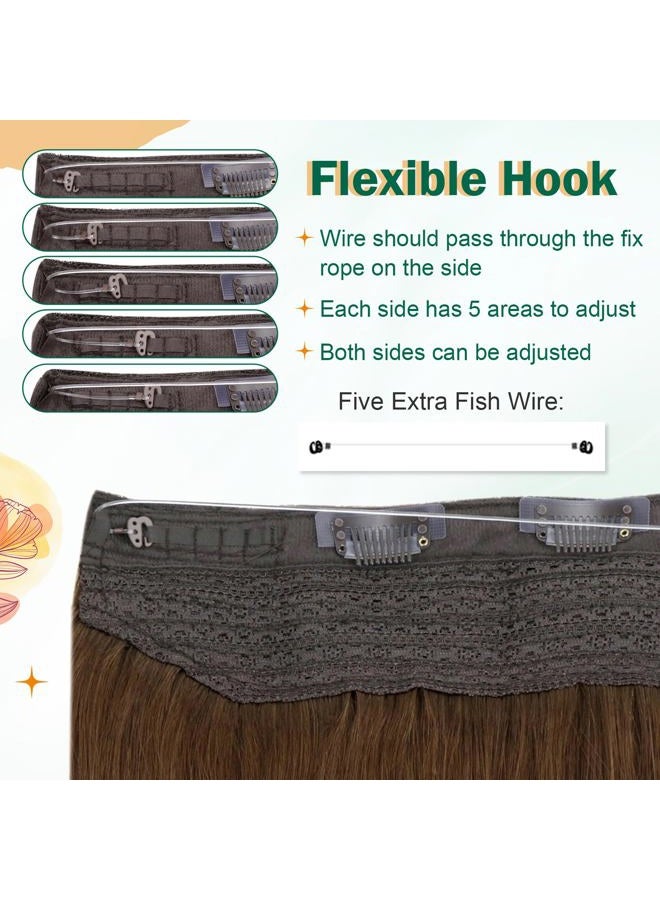 Easyouth Wire Hair Extensions Human Hair Brown Remy Human Hair Wire Extensions Medium Brown Softness Wire Real Hair Extensions for Women Fish Wire Extensions Easy to Wear 100G 20Inch - Image 5