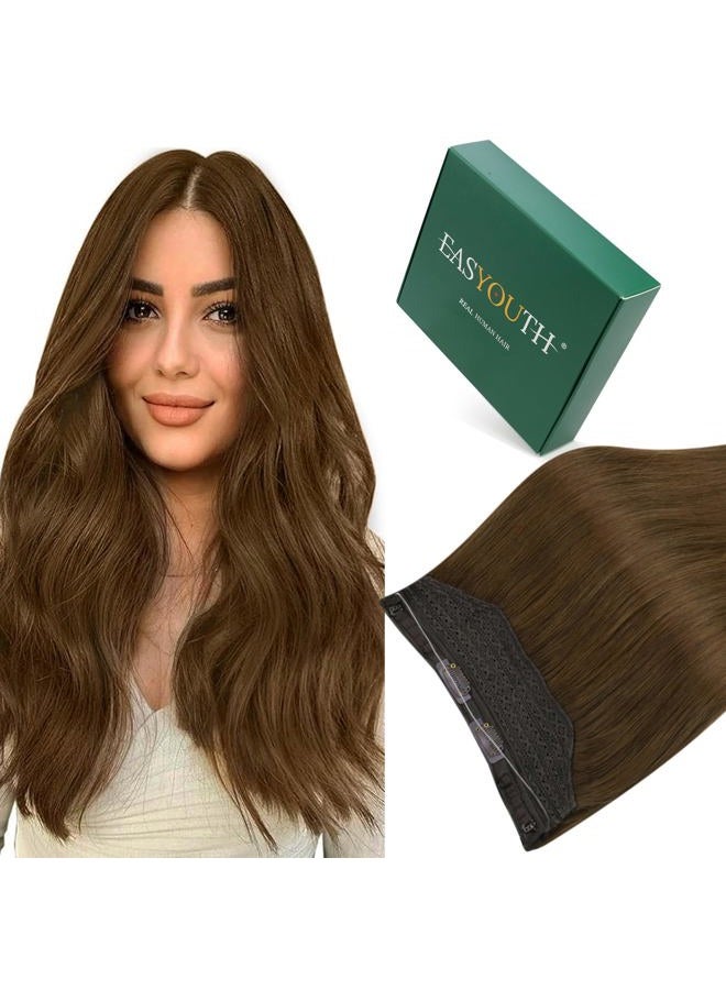 Easyouth Wire Hair Extensions Human Hair Brown Remy Human Hair Wire Extensions Medium Brown Softness Wire Real Hair Extensions for Women Fish Wire Extensions Easy to Wear 100G 20Inch - Image 1