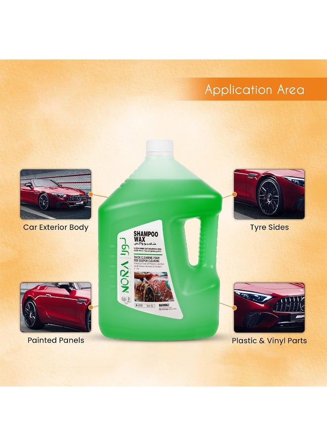 Nora 5L/500ml Car Shampoo Wax – Ultra Shine Wash & Wax, Dual Action Cleaning & Protection, Thick Foaming, pH Balanced, Colour Safe, Gentle on All Car Surfaces, Suitable for Bucket, Machine & Foam Wash N-273, N-204 - Image 5