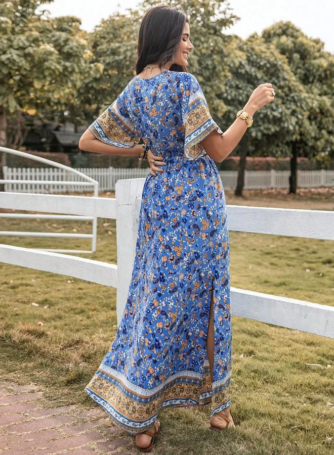 تايك تو Take Two Allover Printed Drawstring Waist Maxi Dress