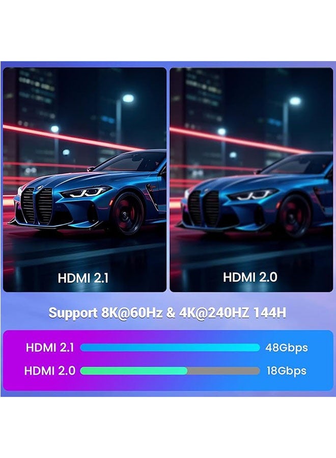 8k 144Hz HDMI Cable 1m, 2.1 Ultra HD High Speed 48Gbps Cord, Dolby Vision Gold Plated Cord Ideal for HDTV, PC, Projector, Large Displays, PS5, PS4, X-Box, Blu-ray Projector, Monitor - Image 2