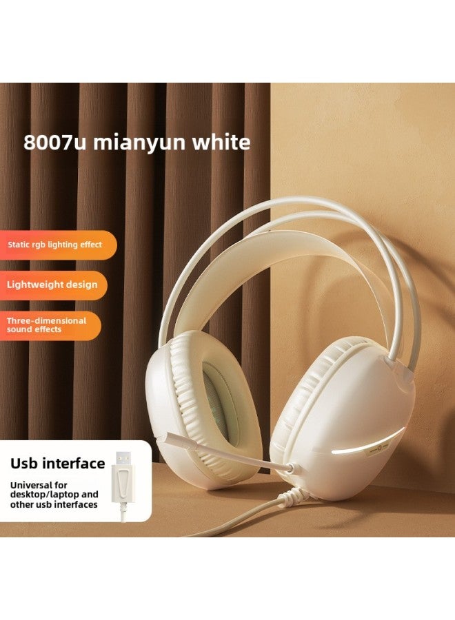 Headset Live Wired Game Desktop Computer Cat Ear Headset Electronic Competition Notebook-Color:Package 3 Plus Milk Tea Color Mouse Pad-[8007u White] E-sports Double-headed Beam  - Image 1