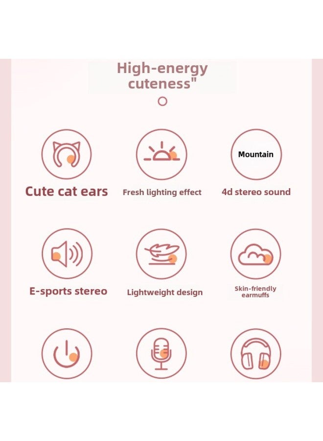 Headset Live Wired Game Desktop Computer Cat Ear Headset Electronic Competition Notebook-Color:Package 3 Plus Milk Tea Color Mouse Pad-[8007u White] E-sports Double-headed Beam  - Image 3