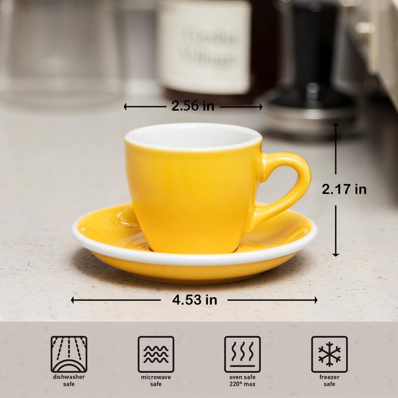 loveramics Espresso Cup with Saucer Ceramic Espresso Shot Cup Saucer Set small Demitasse Cup for Espresso 80ml 27Oz Yellow - Image 2