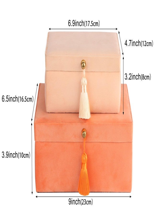HofferRuffer Velvet Decorative Boxes, Jewelry Boxes Storage Accessory Organizer Boxes with Elegant Handle Decor, Classic Velvet Set of 2 Pieces (Orange) - Image 2