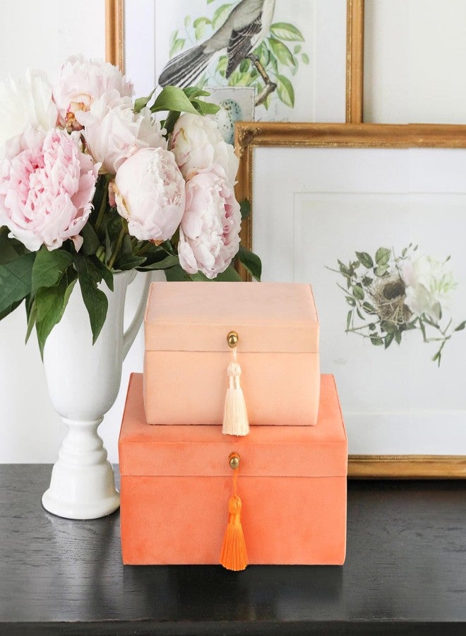 HofferRuffer Velvet Decorative Boxes, Jewelry Boxes Storage Accessory Organizer Boxes with Elegant Handle Decor, Classic Velvet Set of 2 Pieces (Orange) - Image 4