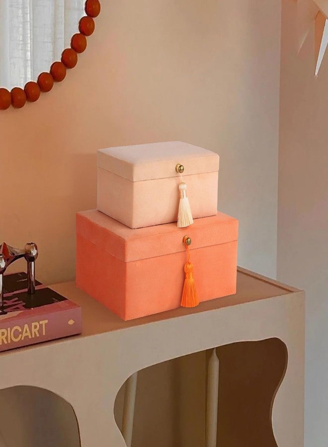 HofferRuffer Velvet Decorative Boxes, Jewelry Boxes Storage Accessory Organizer Boxes with Elegant Handle Decor, Classic Velvet Set of 2 Pieces (Orange) - Image 5