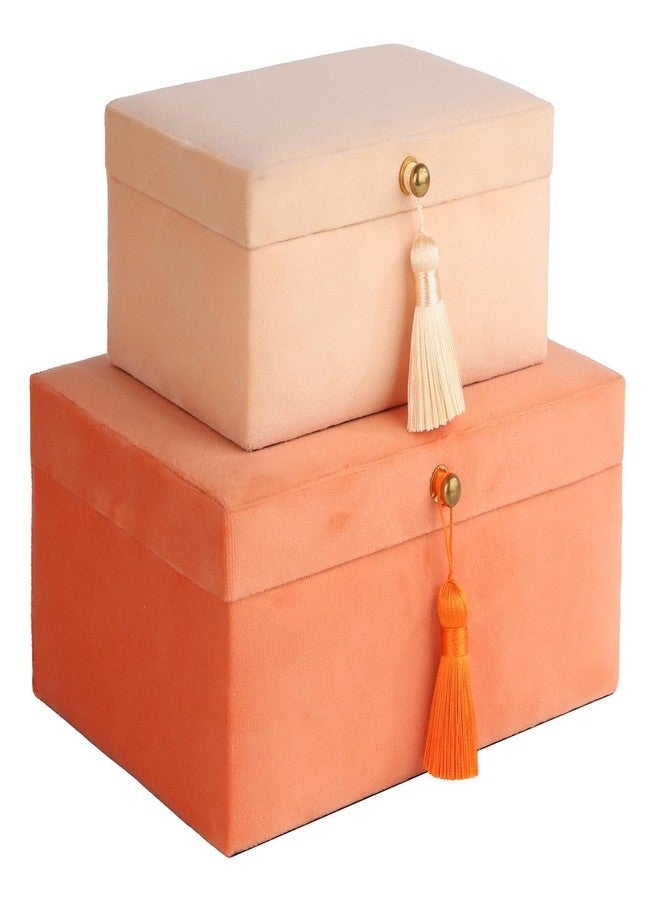 HofferRuffer Velvet Decorative Boxes, Jewelry Boxes Storage Accessory Organizer Boxes with Elegant Handle Decor, Classic Velvet Set of 2 Pieces (Orange) - Image 1