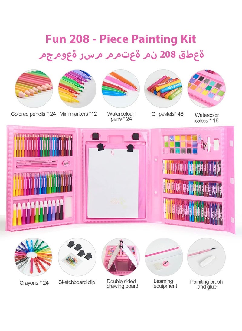 DPTER 208 PCS Art Drawing Set, Deluxe Colouring Art Set for Kids,Drawing & Painting Set with Watercolour Drawing Colouring Pencils for Children,Pink - Image 3