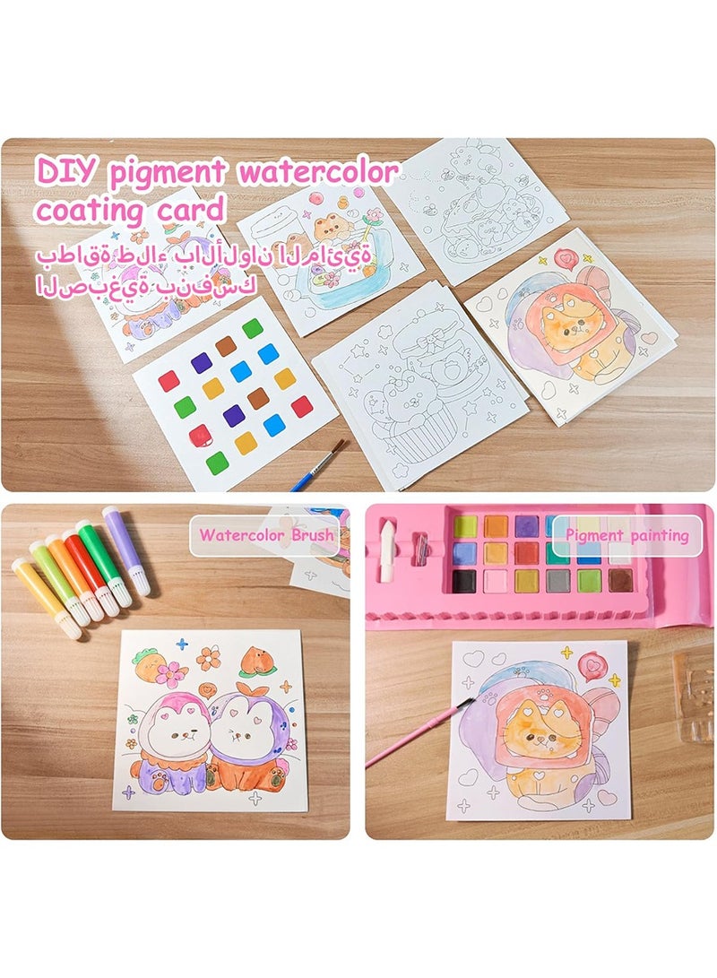 DPTER 208 PCS Art Drawing Set, Deluxe Colouring Art Set for Kids,Drawing & Painting Set with Watercolour Drawing Colouring Pencils for Children,Pink - Image 4