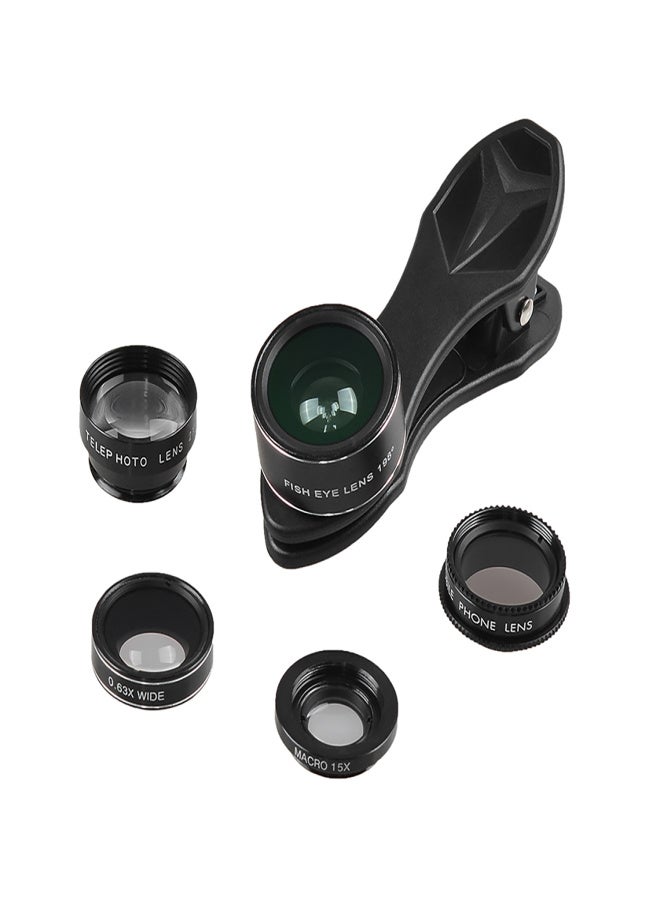APEXEL APL-DG5H 5 in 1 Cellphone Lens Kit 198° Fisheye Lens 0.63X Wide Angle Lens 15X Macro Lens 2X Telescope CPL Lenses for iPhone Samsung Huawei Xiaomi Smartphone - Image 1