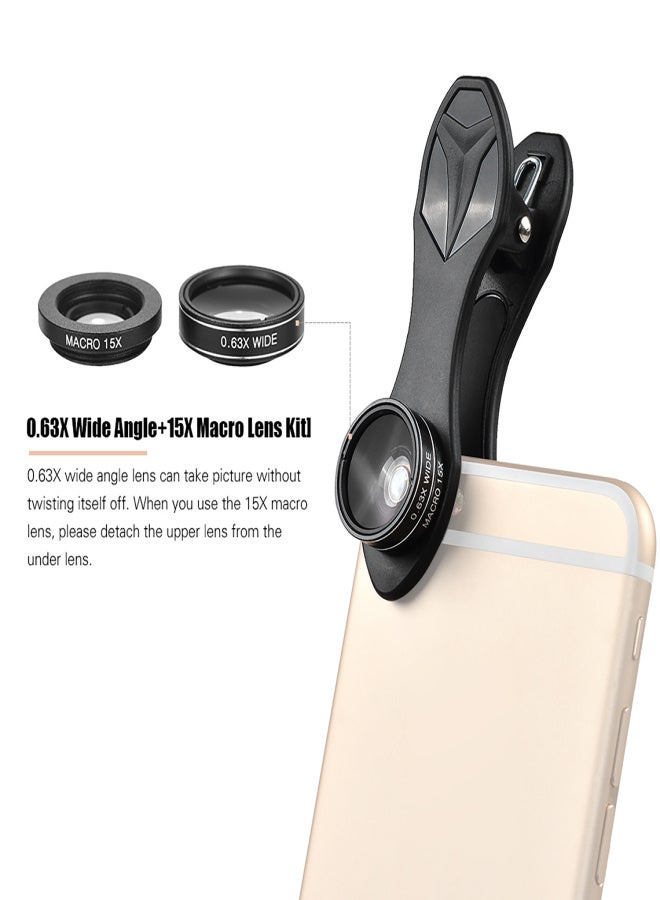 APEXEL APL-DG5H 5 in 1 Cellphone Lens Kit 198° Fisheye Lens 0.63X Wide Angle Lens 15X Macro Lens 2X Telescope CPL Lenses for iPhone Samsung Huawei Xiaomi Smartphone - Image 2