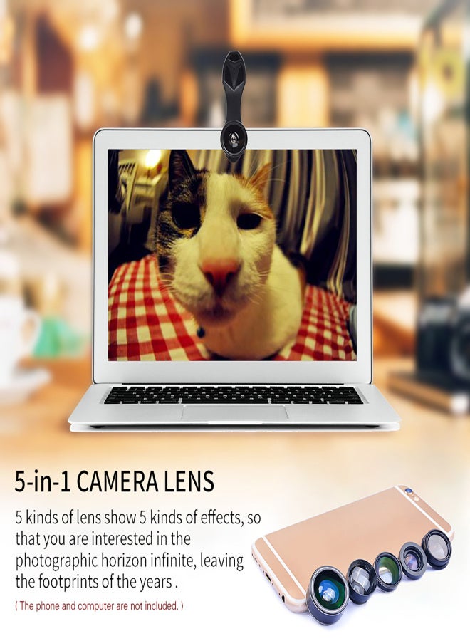 APEXEL APL-DG5H 5 in 1 Cellphone Lens Kit 198° Fisheye Lens 0.63X Wide Angle Lens 15X Macro Lens 2X Telescope CPL Lenses for iPhone Samsung Huawei Xiaomi Smartphone - Image 4