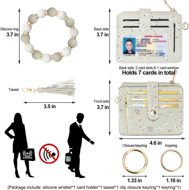 COOLANS Silicone Bracelet Wristlet Wallet Credit Card Holder RFID,ID Window,Key Ring Tassel,Slim Wallet Women Keychain Purse - Image 2