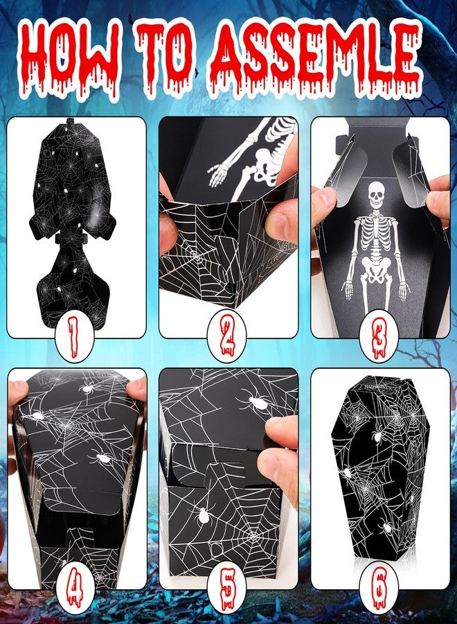 HOWAF 12 PCS Halloween Candy Boxes Coffin Shape Treat Paper Boxes, Halloween Treat Box Cross Spider Web Goodie Boxes for Trick or Treat Horror Party Decoration Supplies Spooky Halloweens Gift Box - Image 4