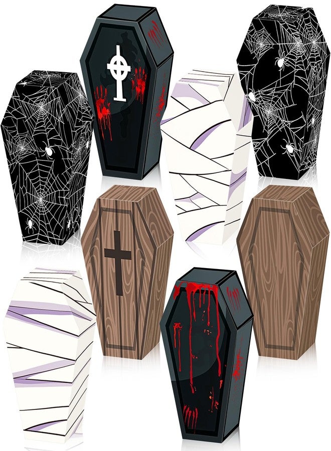 HOWAF 12 PCS Halloween Candy Boxes Coffin Shape Treat Paper Boxes, Halloween Treat Box Cross Spider Web Goodie Boxes for Trick or Treat Horror Party Decoration Supplies Spooky Halloweens Gift Box - Image 1
