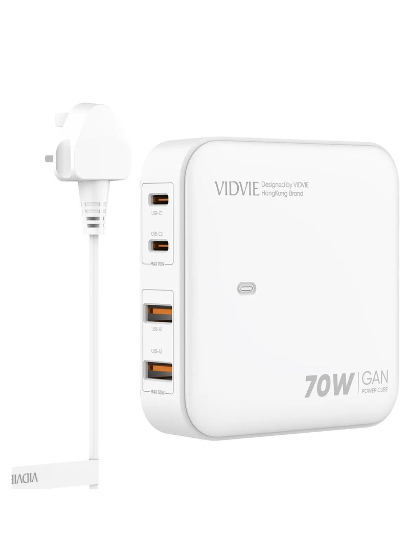 Vidvie 70W Desktop GaN Charger With Stand 4 Port Fast Charging Station Hub Block 2 Type-C Ports 2 USB Ports for Macbook, iPhone, Galaxy, iPad and More - Image 1