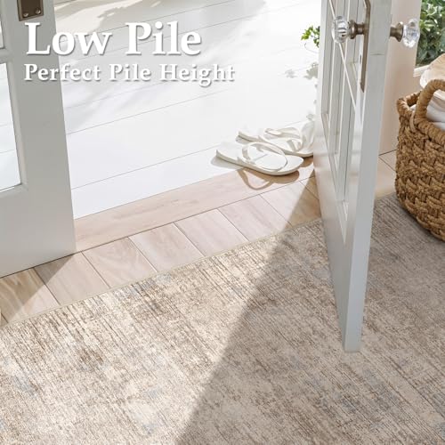 EISUROM 3x10 Hallway Washable Runner Rug - Non-Slip Kitchen Rugs with Rubber Backing Abstract Low-Pile Carpet Runners for Laundry Room Home Decor Bedroom Bathroom Entryway (Ivory Beige Distressed,3x10) - Image 5