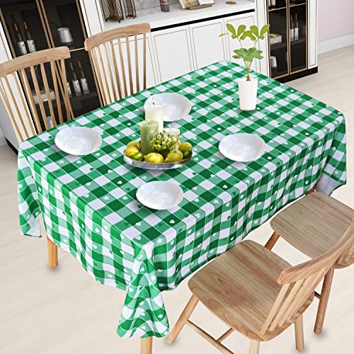 SARAFLORA St Patrick's Day Checkered Fabric Rectangle Table Cloth-60x84 Inch-Polyester Shamrock Pattern Tablecloth, Table Cover Protector for Party, Banquet, Dinner Decoration Use, Green & White - Image 4