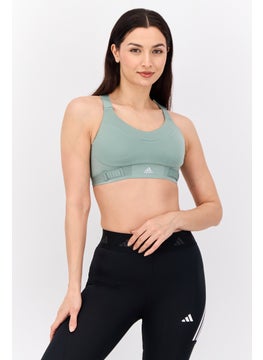 Women Brand Logo Padded Training Sports Bra, Sage Green