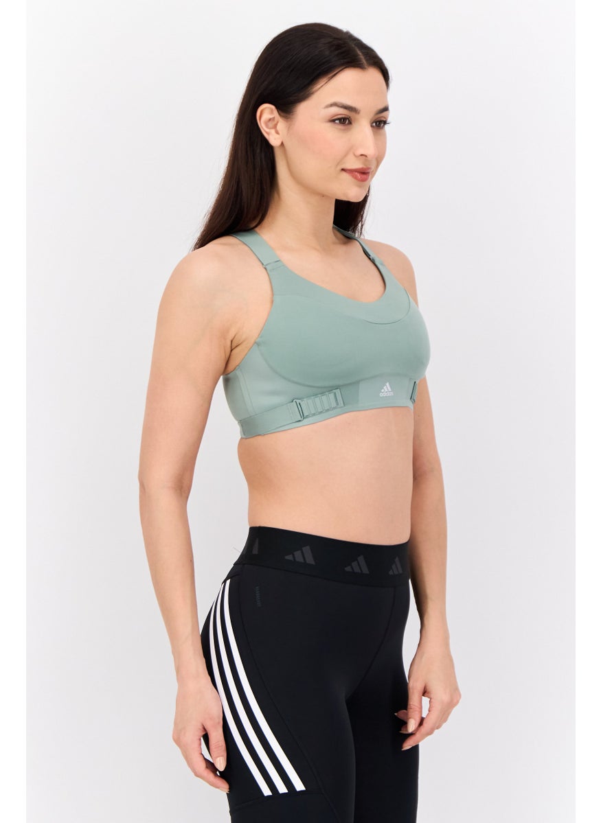 Adidas - Women Brand Logo Padded Training Sports Bra, Sage Green - Image 1
