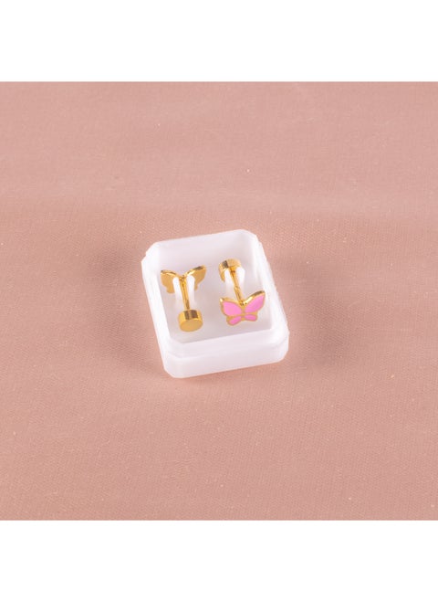 Box of Pink Stainless Steel Butterfly Earring