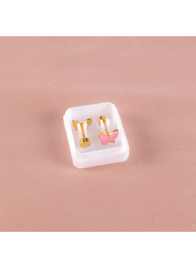 Box of Pink Stainless Steel Butterfly Earring