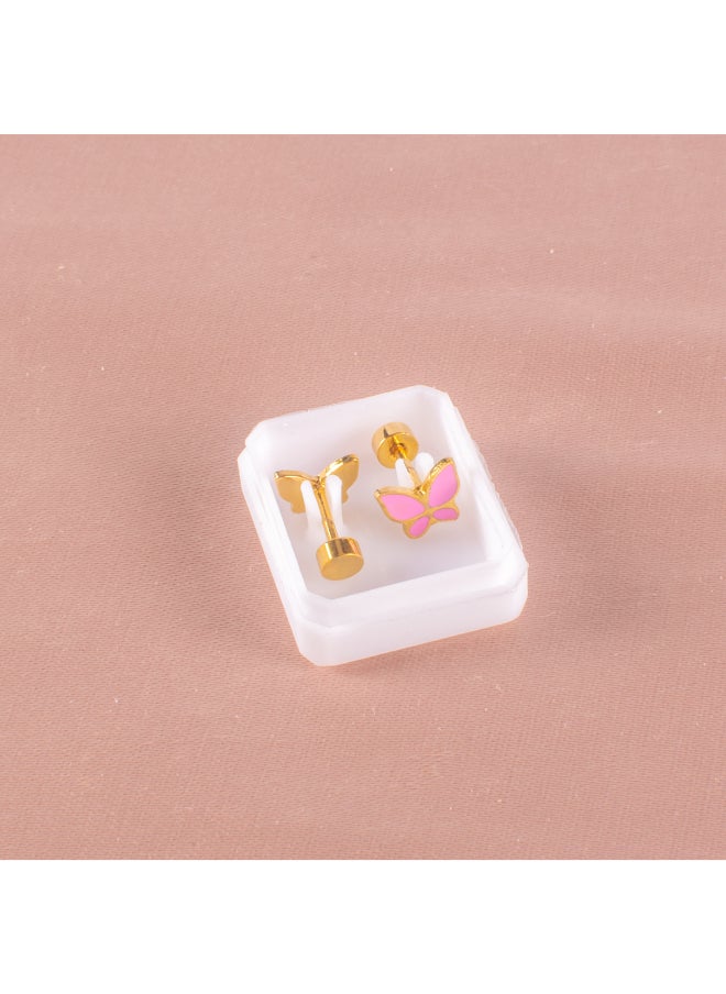 Box of Pink Stainless Steel Butterfly Earring