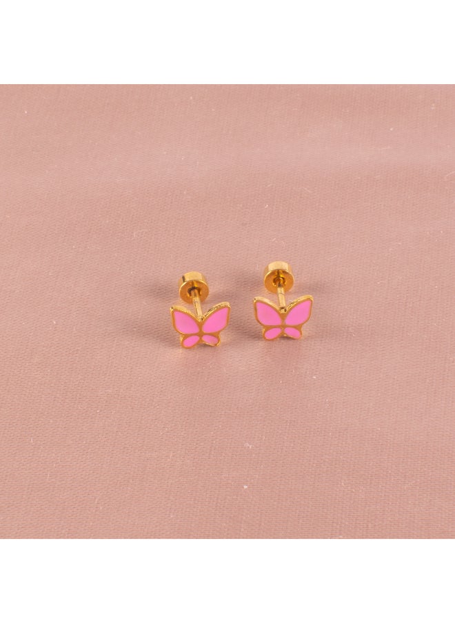 Box of Pink Stainless Steel Butterfly Earring