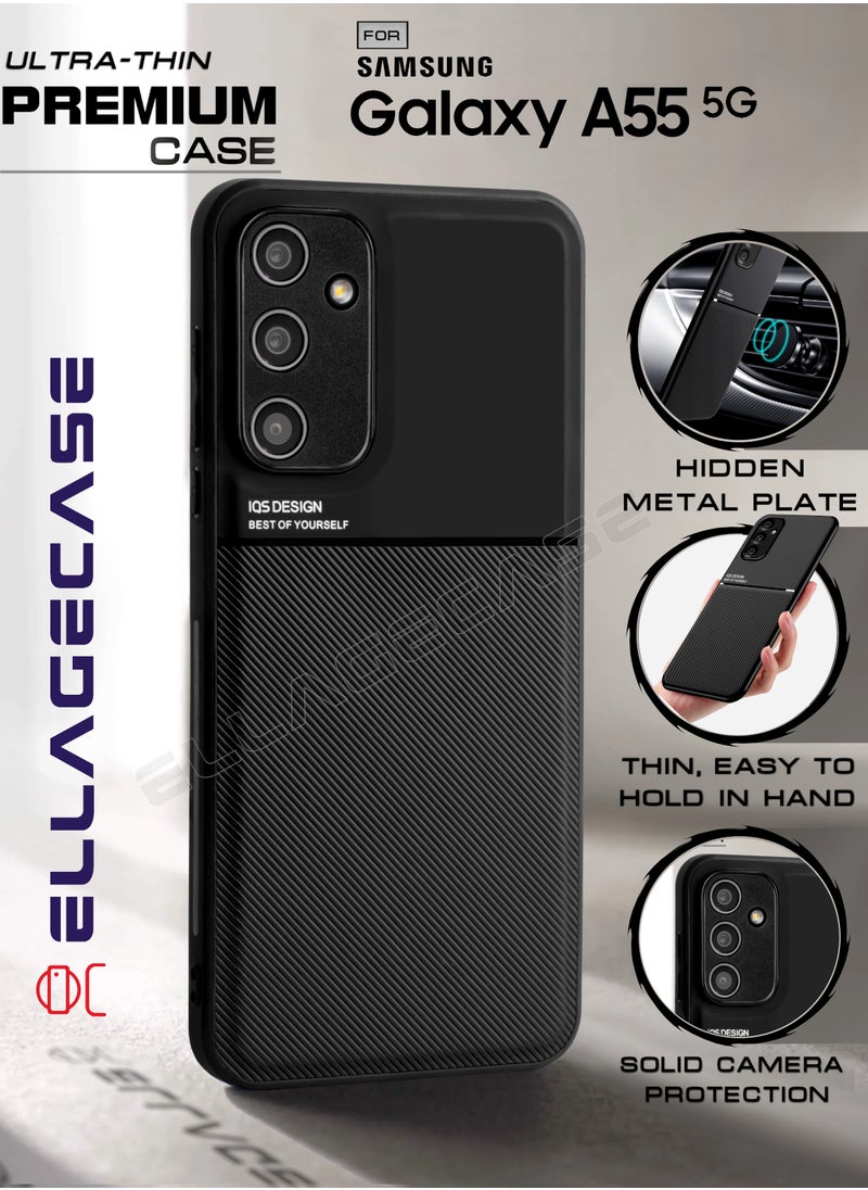 ELLAGECASE - Case for Samsung Galaxy A55 5G, Ultra Thin Premium Case, Solid Camera Protection, Thin, Easy to Hold, Hidden Metal Plate - Image 1