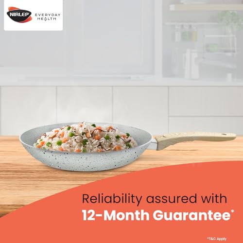 Nirlep Joy Series 24cm Frying Pan|Granite Finish Non-Stick Pan| Induction Base 24cm Fry Pan|Easy to Clean| Soft Touch Handles| Use as Omlette Pan, Egg Pan| 1-Yr Warranty by Bajaj| Grey - Image 2