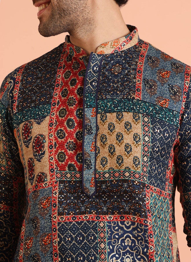 KISAH كيساه قميص مستقيم مزخرف بزخارف عرقية مع ياقة ماندارين - Image 3