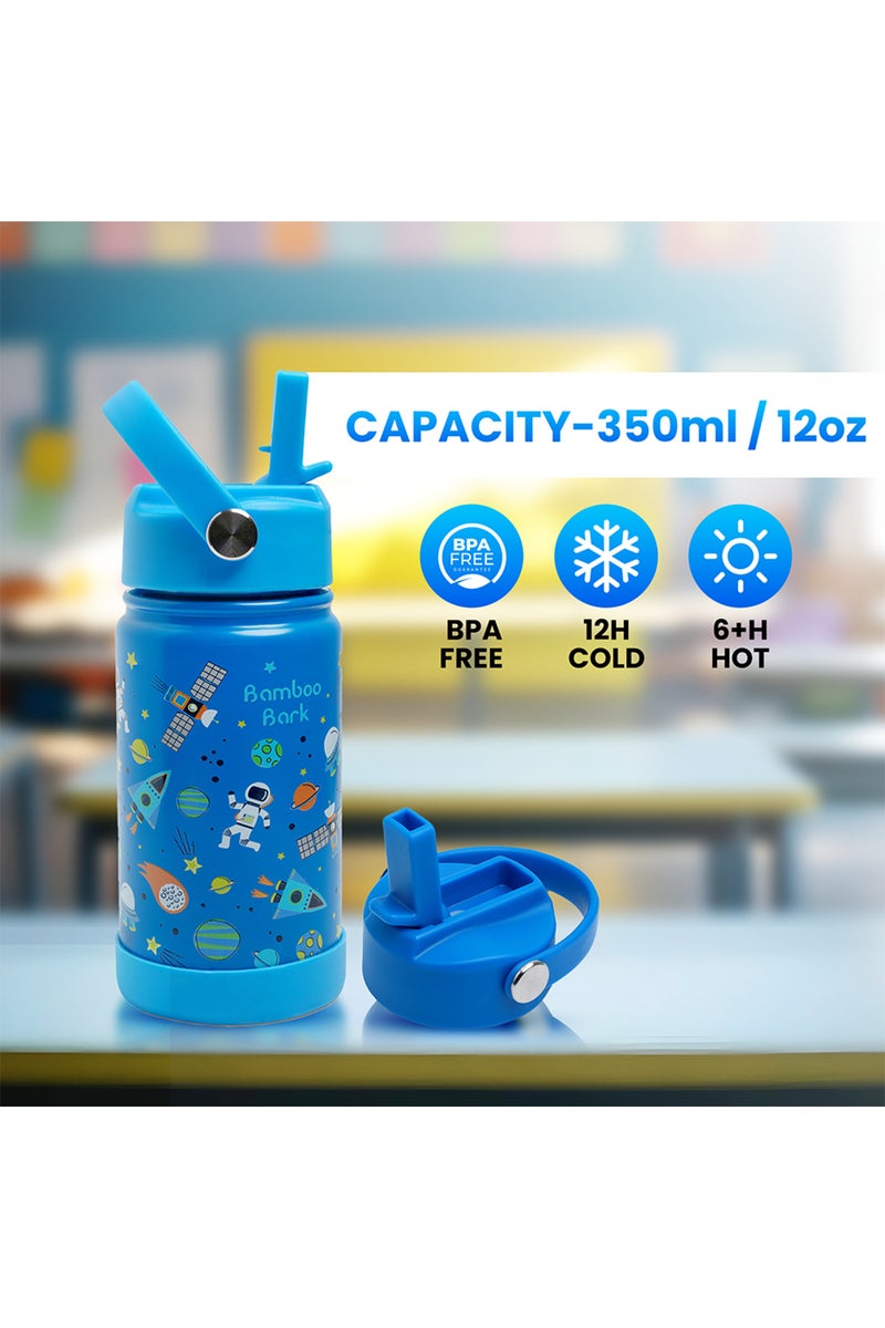 Bamboo Bark Insulated Water Bottle with Straw & Handle – Stainless Steel Double Wall Thermos Flask for Hot & Cold Water, Leak-Proof & Reusable Kids Water Bottle - Image 3