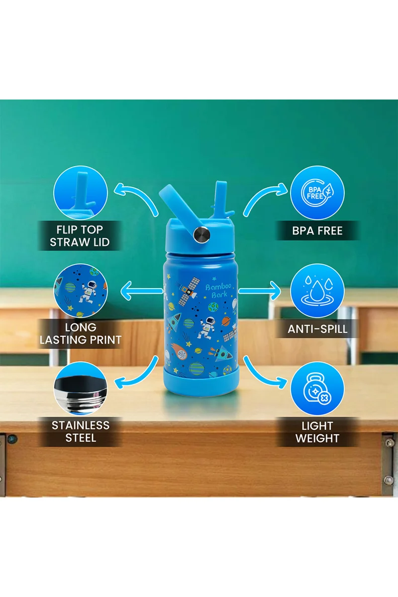 Bamboo Bark Bamboo Bark Insulated Water Bottle with Straw & Handle – Stainless Steel Double Wall Thermos Flask for Hot & Cold Water, Leak-Proof & Reusable Kids Water Bottle