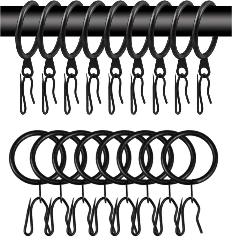 Wision 40 Pcs Metal Curtain Drapery Rings & Hooks, 30 mm Internal Diameter, Black - Image 1