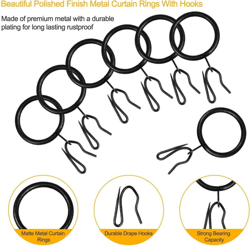 Wision 40 Pcs Metal Curtain Drapery Rings & Hooks, 30 mm Internal Diameter, Black - Image 4