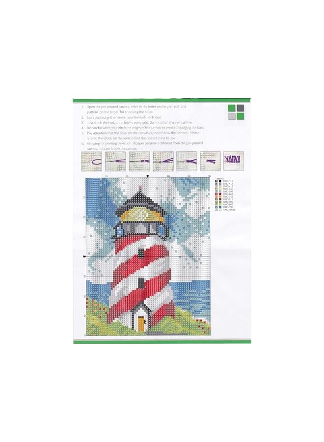 The Bros Handmade Lighthouse Carpets For Living Room，Tapestry Wall Hanging Section Rugs And Carpets Embroidery Straight Decorative， DIY for Kids/Adults Needle Craft with Printed Canvas Pattern 21" X 15" - Image 2