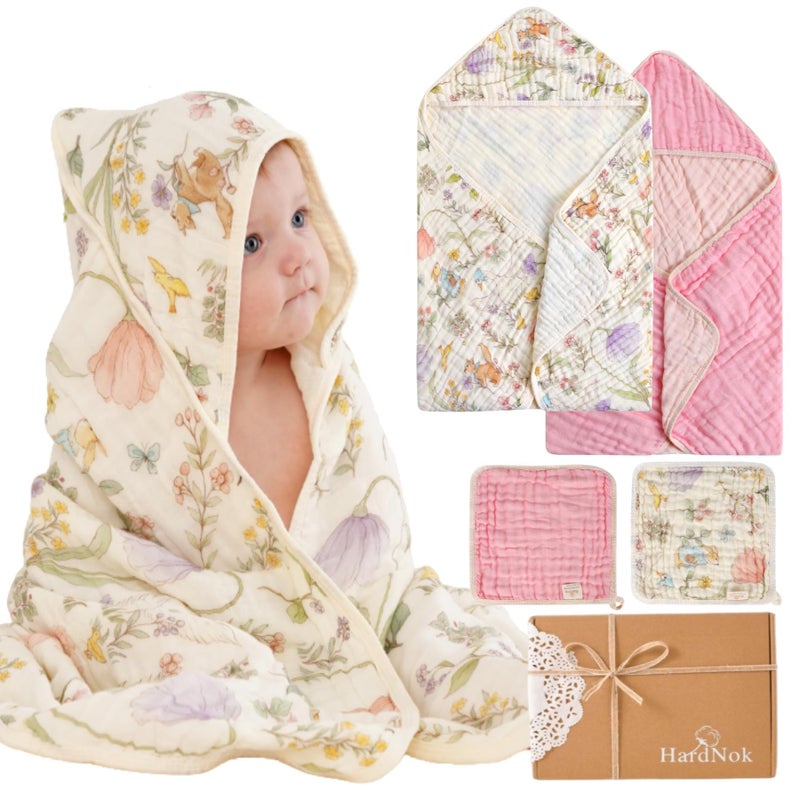 HardNok 4Piece Ultra Soft Muslin Baby Towel Set Ideal for Bath Beach 32x32 inches - Image 2