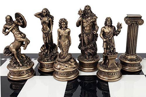 HPL Greek Mythology Olympus Gods Zeus vs Poseidon Set of Chess Men Pieces Bronze and Pewter Color  NO Board - Image 5