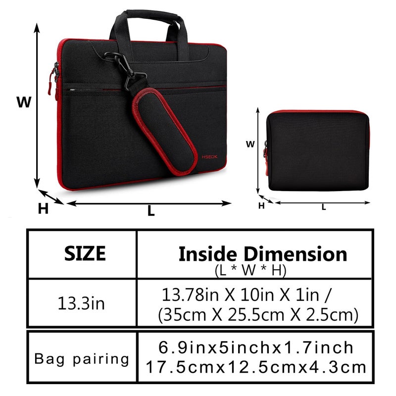 Hseok Laptop Shoulder Bag 13-14 inch Shockproof Water-Resistant HandBag with Small Case Compatible with MacBook Pro/Neo 14" M5/M4/M3/M2/M1, Mac Air/Pro 13.3", XPS 13/14, Most 13"-14" PC,Red Zipper - Image 3